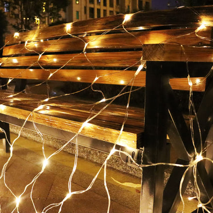 Solar Net Christmas Lights Warm White， 192 LED Net Lights Outdoor Mesh Lights, 19 Modes Solar Powered/USB String Lights for Garden, Yard, Bushes, Trunk, Halloween, Xmas Tree Decor