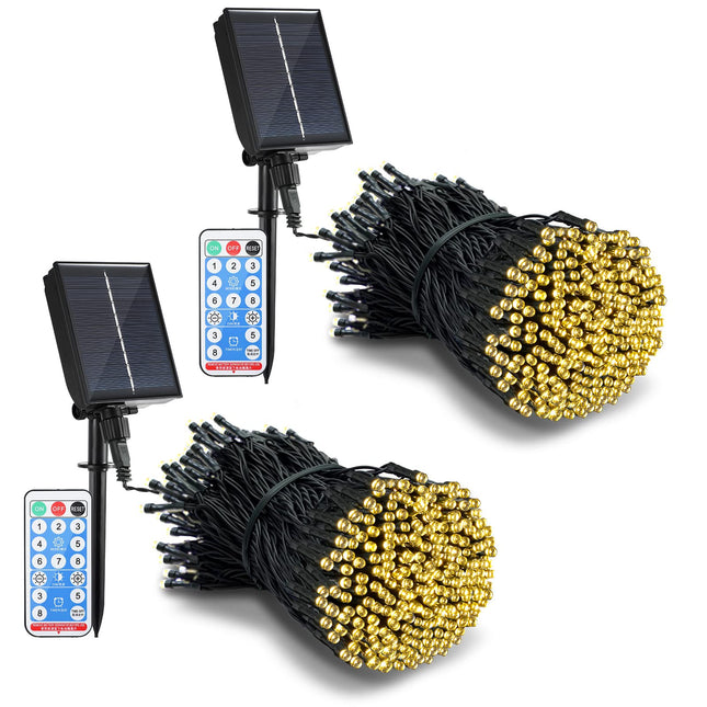 2 Pack Solar Christmas Lights with Remote, Each 105FT 300 LED Solar String Lights Outdoor Waterproof, 8 Modes Solar Lights for Outside, Solar Powered Xmas Tree Decorations (Warm White)