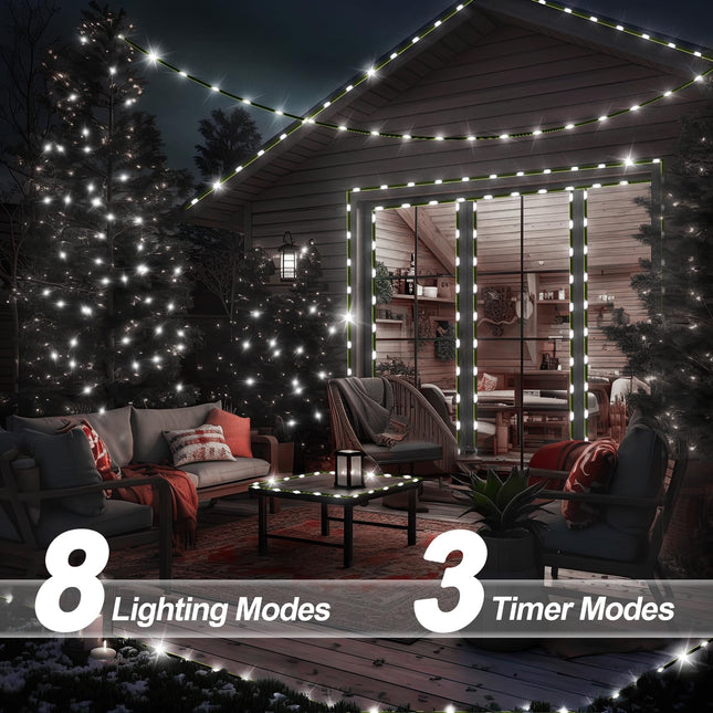 180 LED Christmas Lights Outdoor Waterproof Plug in Christmas Tree Lights with Remote Timer 8 Modes Green Wire Fairy Lights for Garden Patio Yard Xmas Decorations String Light (Cool White)