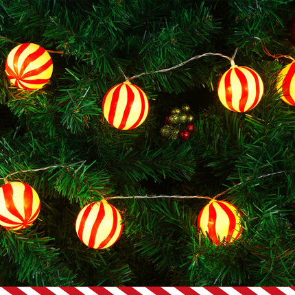 20ft Outdoor Christmas String Lights with 40 Bulbs Red and White Christmas Lights Decorations Christmas Tree Hanging Glitter Candy Ball for Christmas Party Fireplaces Front Door Stairs
