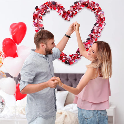 Valentines Shiny Heart Tinsel Garland 6.56 Feet Each Metallic Tinsel Twist Garland for Christmas Tree Ornaments Wreath Wedding Party Hanging Decoration(Rosy, Red, White,8 Pieces)