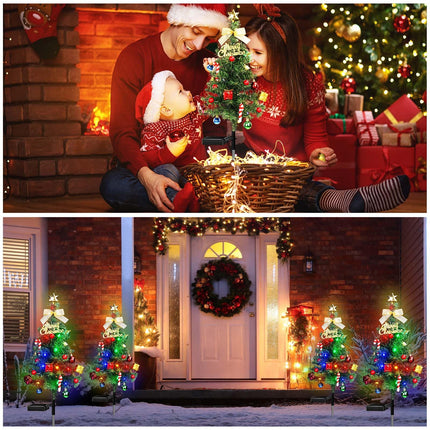 Solar Small Christmas Tree Outdoor Decorations Waterproof 2PC Solar Christmas Yard Decorations 40 Bright LED Lights Constant & Flashing DIY Christmas Decorative Light for Outside Pathway Lawn Patio