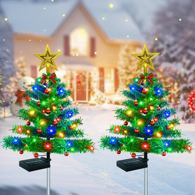 d Solar Outdoor Christmas Tree Lights Multicolor, 800mA Solar Powered Outdoor Lighted Xmas Tree Waterproof for Yard, Solar Christmas Tree Garden Decor with Constant & Flashing Modes for Pathway