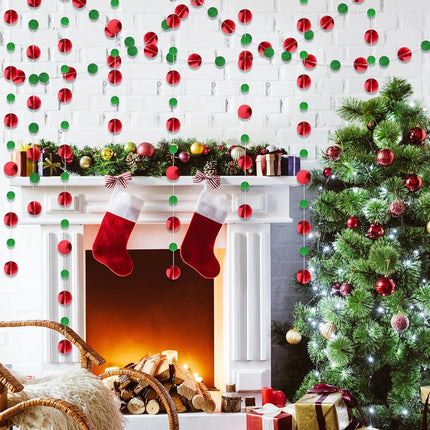 Outus 10 Pieces Christmas Paper Round Garland Christmas Hanging Dots Garland Streamers Decoration Candy Sprinkles Party Backdrop Decor for Birthday Party Wedding Bridal Shower Ornaments (Red,Green)