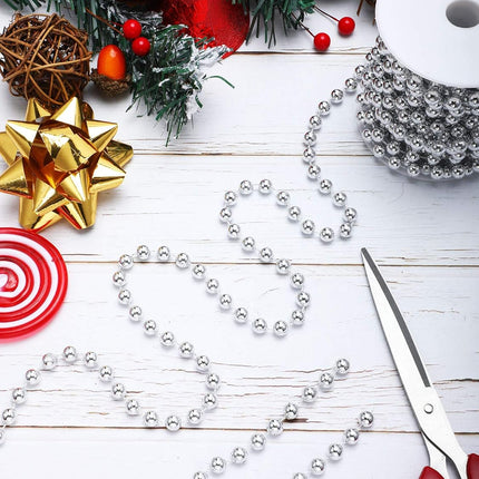 26 Feet Christmas Tree Beaded Garland Plastic Pearl Strands Chain Artificial Pearls Beads Trim Garland for Xmas Tree Holiday Wedding DIY Decoration Supplies (Silver)