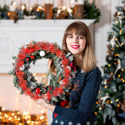 Tigeen 20 Pcs 16.5 Inch Artificial Christmas Picks for Christmas Tree Glitters Christmas Picks Sprays with Flowers Berry Leaves Christmas Glitter Berries Stems for Xmas Tree Ornaments (Red)