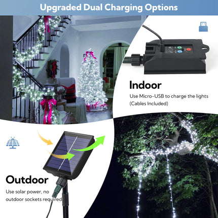 woohaha 2 Pack Solar String Lights,Each 72ft 200 LED Solar White Christmas Lights Outdoor with Remote and Timer, 8 Modes Solar Tree Lights Waterproof Solar Fairy Lights for Garden,Yard,Patio,Party