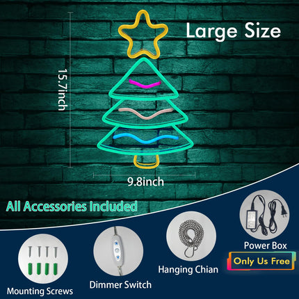 Christmas Tree Neon Lights for Christmas Decor LED Xmas Tree Neon Sign for Christmas Party, Wall, Home, Bedroom,Decoration,(Plug Included)