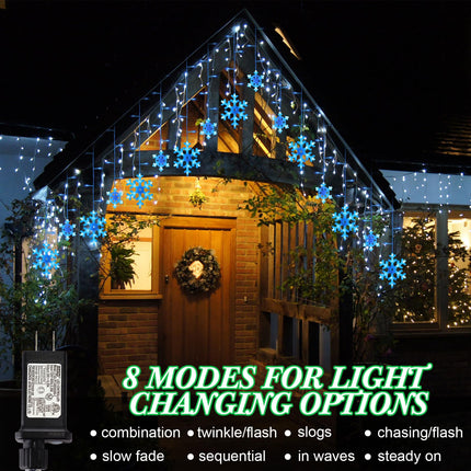 Retisee 17.22 ft Christmas Snowflake Lights, LED Lights Outdoor with Drops, 8 Modes, Ip44 Waterproof Christmas Lights for Curtain Eaves Window Indoor Outdoor Xmas Decorations(Blue)