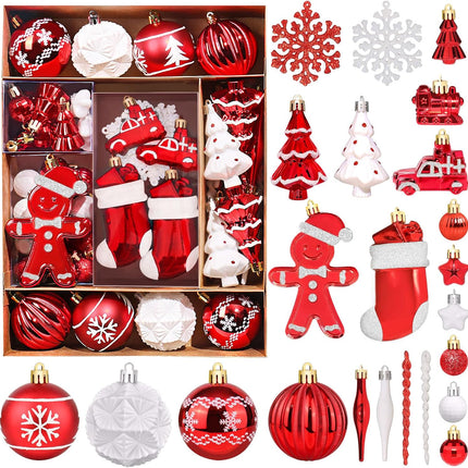FestiveBliss Christmas Ornaments 71 Count, Christmas Balls, Christmas Decorations for Tree, 23, Shatterproof Christmas Ornaments, Red and White Ornaments Christmas, Plastic Ornaments