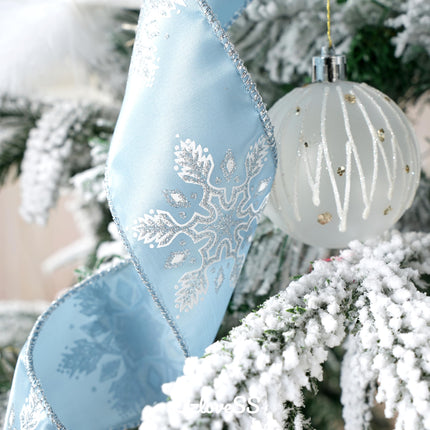 Dusty Blue and Silver Christmas Tree Topper Bows 13 x 53 Inch Large Christmas Bows with Streamer and Snowflake Patterns Decorative Bows for Xmas Tree Wreaths Door Staircase Home Decor