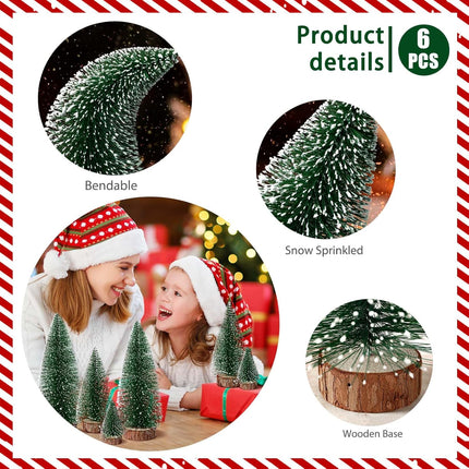 hatisan 6pcs Mini Christmas Trees Decorations - Small Bottle Brush Trees, Artificial Tabletop Christmas Tree for Indoor Outdoor Home Room Party