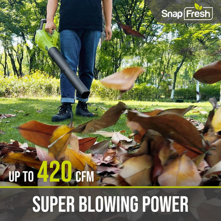 SnapFresh 20V MAX Leaf Blower - 420 CFM Cordless Leaf Blower with 4.0Ah Battery & Charger, Electric Leaf Blowers for Lawn Care, Battery Powered Leaf Blower for Snow Blowing