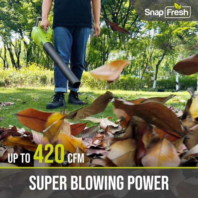 SnapFresh 20V MAX Leaf Blower - 420 CFM Cordless Leaf Blower with 4.0Ah Battery & Charger, Electric Leaf Blowers for Lawn Care, Battery Powered Leaf Blower for Snow Blowing