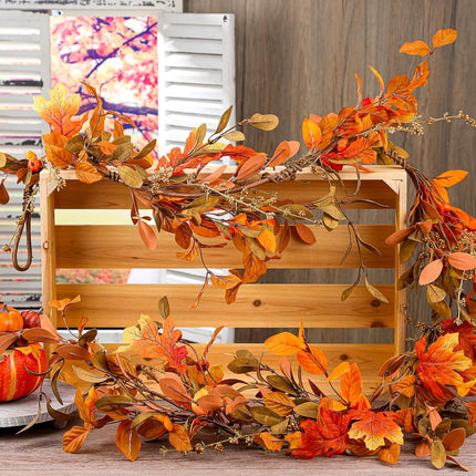 XunYee 2 Pcs 6 ft Fall Eucalyptus Leaves Garland Autumn Door Garlands Harvest Eucalyptus for Front Door Thanksgiving Fall Garlands Farmhouse Outdoor Table Wedding Decor