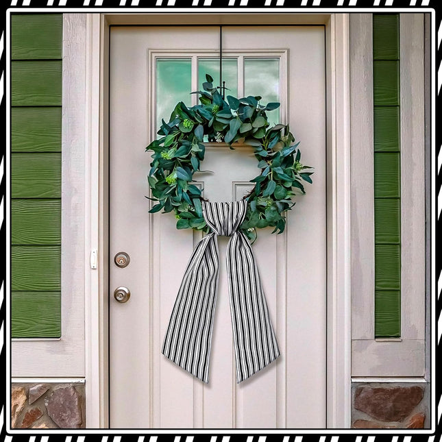2 Pcs Christmas Wreath Sash for Front Door Chinoiserie Patriotic Wreath Sash Wreath Accessories for Embroidery Monogram Outdoor Indoor Party Yard Doorway 4.5" W x 56" L(Stripe)