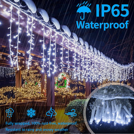 Icicle Lights for Outside 60+16Ft 600 LED Christmas Lights Outdoor Waterproof Connectable Timer Memory Dimmable Plug in Twinkle Curtain Light for Xmas Halloween Indoor Patio Balcony Decorations