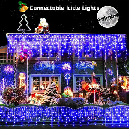 YEGUO 400 LED Blue Icicle Lights Outdoor Waterproof, 33ft 80 Drops Icicle String Lights Connectable, 8 Modes Icicle Christmas Lights with Memory