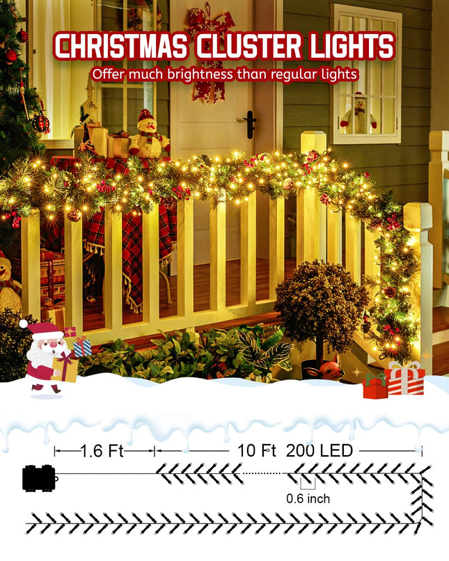 Minetom Cluster Lights Christmas Battery Operated Outdoor, 2 Pack 10Ft 120 LED Battery Christmas Tree Lights Firecracker String lights Waterproof Twinkle Lights for Indoor Wreath Xmas Tree Decorations