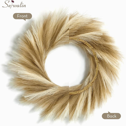 Serwalin 24” Pampas Grass Wreaths, Ivory and Taupe Pampas Wreaths Home Decor, Front Door Decor Pampas Feather Wreath for DIY Arrangement Farmhouse Beach Boho Table Centerpieces Bathroom Bedroom Decor