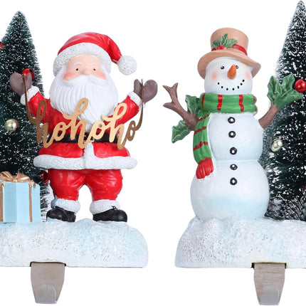 2 Set Christmas Snowman Stocking Holders for Fireplace Mantle Garland Mantel Clips Stocking Hook Santa Claus Stocking Hangers Holiday Decor (2,C- Santa Claus)