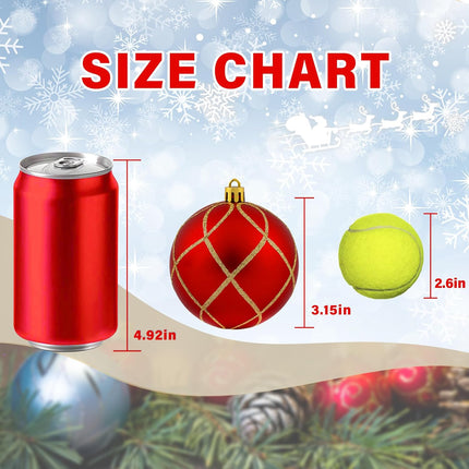 3.15" Christmas Ball Ornaments Set, 16pc Red Xmas Tree Ornaments Decoration, Shatterproof Large Decorative Hanging Balls with Loop for Christmas Party Holiday Wreath Garland Home Decor