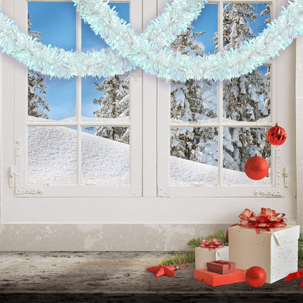 6 Pieces 39.4 Feet Christmas Tinsel Garland Blue White Strip Garland Xmas Party Metallic Tinsel Twist Garland Glitter Christmas Tree Hanging Wreath Decor for Holiday Outdoor Home (Simple Style)