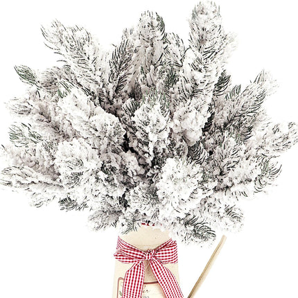 20PCS Frosted Artificial Pine Needles Branches 10.6 Inches Christmas Fake Snowy Pine Picks Twigs Winter Sprays Greenery Stems for Christmas Tree DIY Garlands Wreaths Crafts Home Holiday Decorations