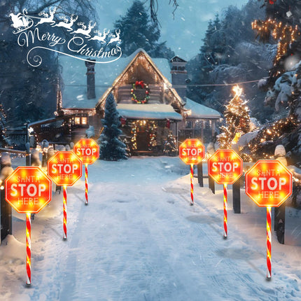 MUMTOP 5 Pack Santa Stop Here Christmas Decorations, Battery Operated Pathway Christmas Stake Lights, Outdoor Christmas Lights for Lawn Yard Garden