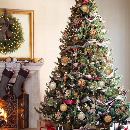 92ct Christmas Tree Decoration Set Christmas Ball Ornaments with Srtings Shatterproof Christmas Baubles for Christmas Holiday Wreath Garland Party Decoration, Bronze-Champagne