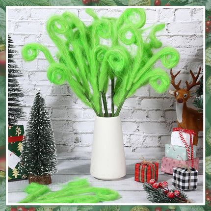 8 Pieces Lime Green Furry Christmas Tree Picks 15 Inch Decorative Christmas Curly Tree Sticks Green Christmas Tree Topper Spiral Curly Sprays Elf Ornaments Stems for Xmas Tree Vase Fillers
