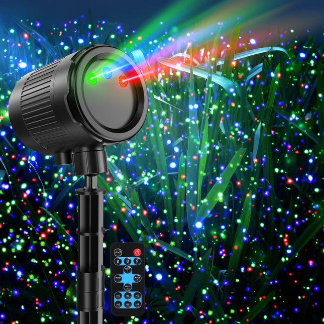 Laser Projector Lights Outdoor, Christmas Laser Light Projector Moving RGB 3 Color Starry Lights Show with RF Remote, Waterproof Holiday Decor for Garden, Patio, Party, Christmas, Halloween, Year