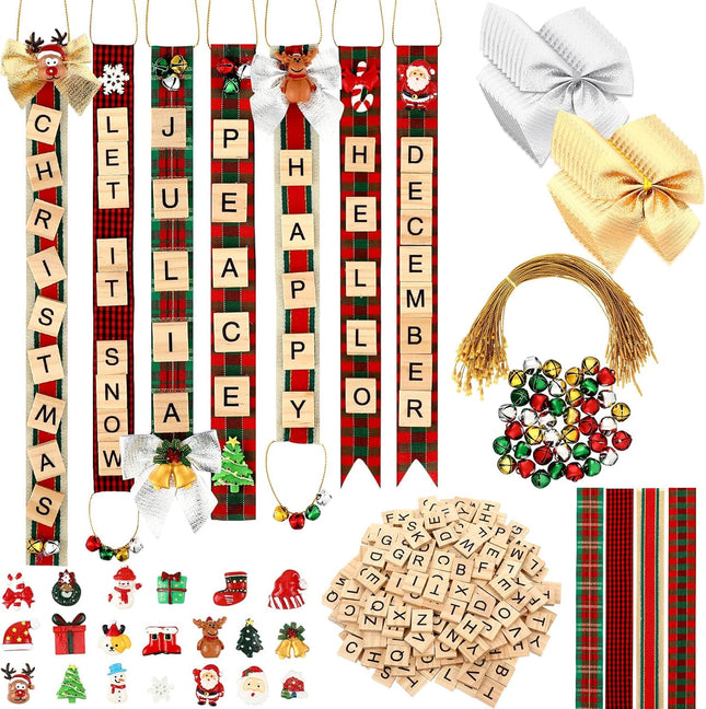 Marsui 452 Pcs Personalized Christmas Craft Kits DIY Christmas Ornaments for Adults Letter Tiles Bells Rustic Stockings Name Tags for Christmas Tree Decorations or Wreath