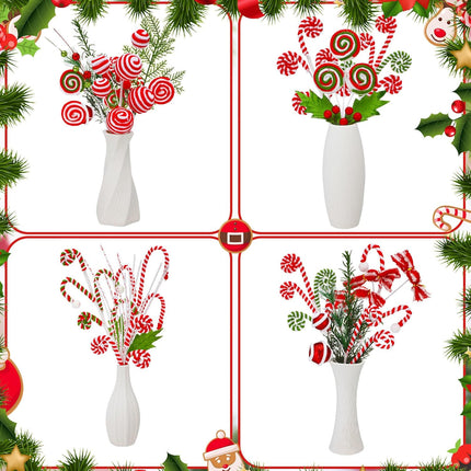 Wettarn 16 Pcs Christmas Candy and Lollipop Pick 13.78 Inch Red White Green Curly Lollipop Picks for Christmas Tree Striped Glitter Candy Tree Topper for Christmas Tree Filler Picks Ornaments Decor