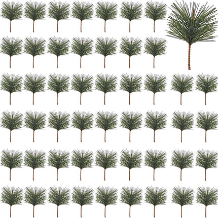 GXXMEI 62PCS Artificial Green Pine Needles Branches Small Pine Twigs Stems Picks Fake Greenery Pine Picks for Christmas Garland Wreath Embellishing and Home Holiday Garden Decoration