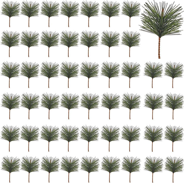 GXXMEI 62PCS Artificial Green Pine Needles Branches Small Pine Twigs Stems Picks Fake Greenery Pine Picks for Christmas Garland Wreath Embellishing and Home Holiday Garden Decoration