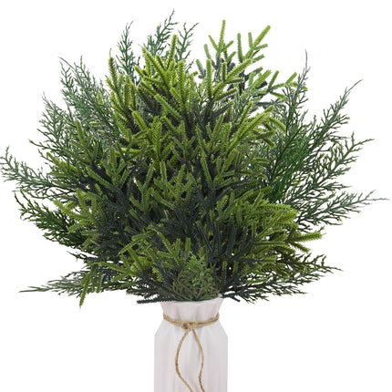 6Pcs Christmas Greenery Stems 18.9" Long Artificial Pine Branches Cypress Stems Christmas Picks Sprays Norfolk Pine Fake Cedar Stems Branches for Decorating Flower Arrangements Garland Wreath DIY