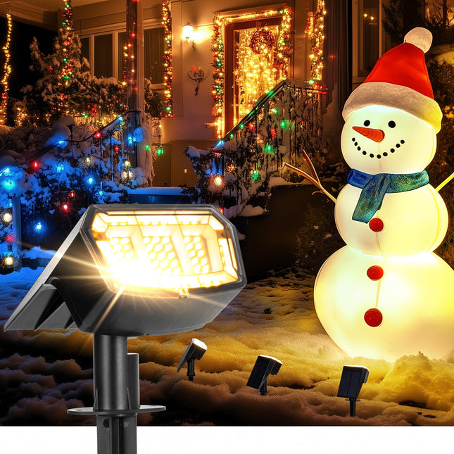 Solar spotlights Outdoor 63 LED 3 Lighting Modes, IP65 Waterproof Lighten Yard Garden House Garage Pathway for Christmas Decorations-4 Pack