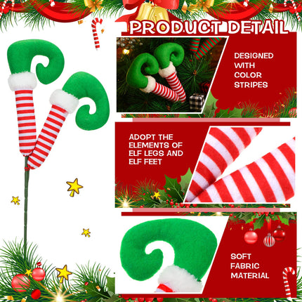 4 Pcs Christmas Picks Christmas Elf Legs Boot Pick Striped Elf Ornaments for Christmas Tree Stuffed Elf Leg Tree Topper Elf Feet Elf Legs for Decor Xmas Holiday Indoor Outdoor Party, Red, Green, White