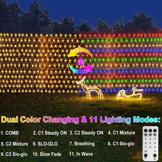 ZAIYW 20x6.6Ft 600 LED Net Lights Dual Color Changing Large Mesh Lights Outdoor with Remote Timer Plug in Christmas Net Lights for Bushes Garden Tree Xmas Decor (Warm White & Multicolor)