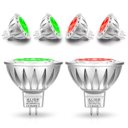 ALIDE Red Green MR16 GU5.3 Led Bulbs,Replace 20W 35W 50W Halogen,12V 5W Red Green MR16 for Christmas Holiday Decoration Outdoor Landscape Lighting,38 Deg,6 Pack Mix