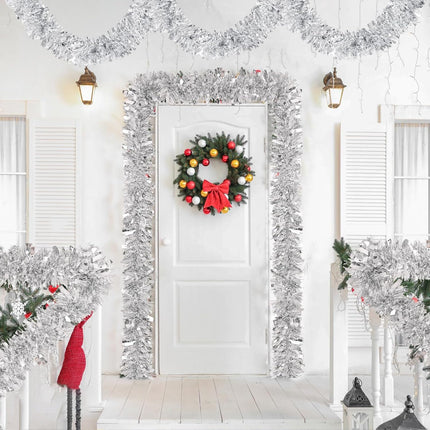 Christmas Garland, 32.8Ft Silver Christmas Tinsel Garland, Christmas Tree Garland Decorations for Home Party Birthday Holiday Indoor Outdoor Supplies