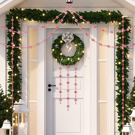 AnyDesign 9Ft Christmas Tree Candy Garland Fake Acrylic Peppermint Candy Christmas Garland Decoration Red White Candy Beaded wreath for Christmas Party Supplies Holiday Favors Xmas Home Decoration