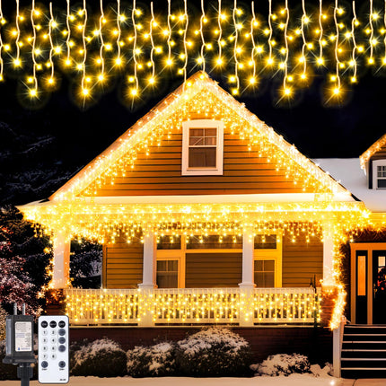 132Ft 1280 LED Christmas Icicle Lights Extra Long 8 Modes Waterproof Icicle String Lights with 240 Drops, Fairy Hanging Lights Decor with Remote for Xmas Wedding Indoor Outdoor(Warm White)