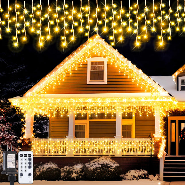 132Ft 1280 LED Christmas Icicle Lights Extra Long 8 Modes Waterproof Icicle String Lights with 240 Drops, Fairy Hanging Lights Decor with Remote for Xmas Wedding Indoor Outdoor(Warm White)