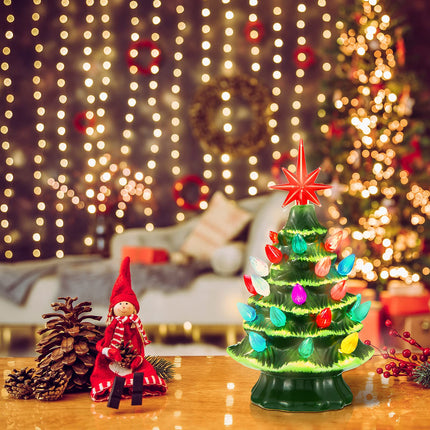 Honoson 206 Pieces Ceramic Christmas Tree Lights Set Including 200 Pieces Christmas Light Replacement Bulbs Light up Twist 5 Pieces Star with Mini Storage Box for Xmas Tree