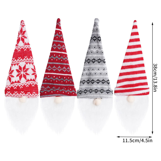 4 Pack Christmas Gnome Wine Bottle Covers Handmade Tomte Swedish Gnomes Wine Bottle Toppers Decorative for Holiday Xmas Year Dining Table Decor Party