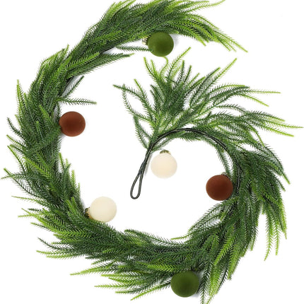Jutom 5 ft Velvet Christmas Balls Garland Norfolk Pine Garland with Velvet Balls Faux Greenery Garland Pine Garland Artificial Greenery Garland for Christmas Table Fireplace Wall Home Railing Decor