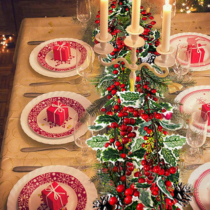 Jelofly 7FT Red Berry Christmas Garland with Pine Cone Needle Garland Christmas Xmas Decorations Indoor Outdoor Garden Gate Home Fireplace Decoration Winter Christmas Holiday Year Decor