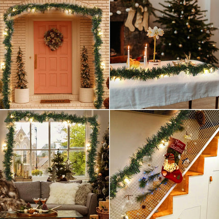 Twinkle Star's 15 ft Pre-lit Christmas Garland,Lighted Artificial Pine Garland with Plug in 35 Count Clear Incandescent Mini Lights, Perfect for Indoor/Outdoor Holiday Decorations